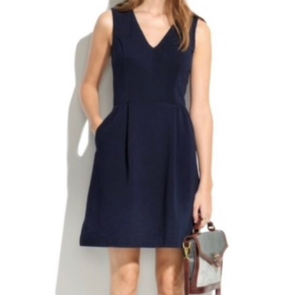 Madewell Ponte V Neck Fit & Flare Navy Dress S